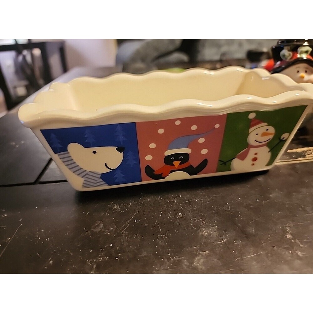 Garden Ridge Stoneware Loaf Pan Dish, Snowman, Polar Bear, Penguin Christmas